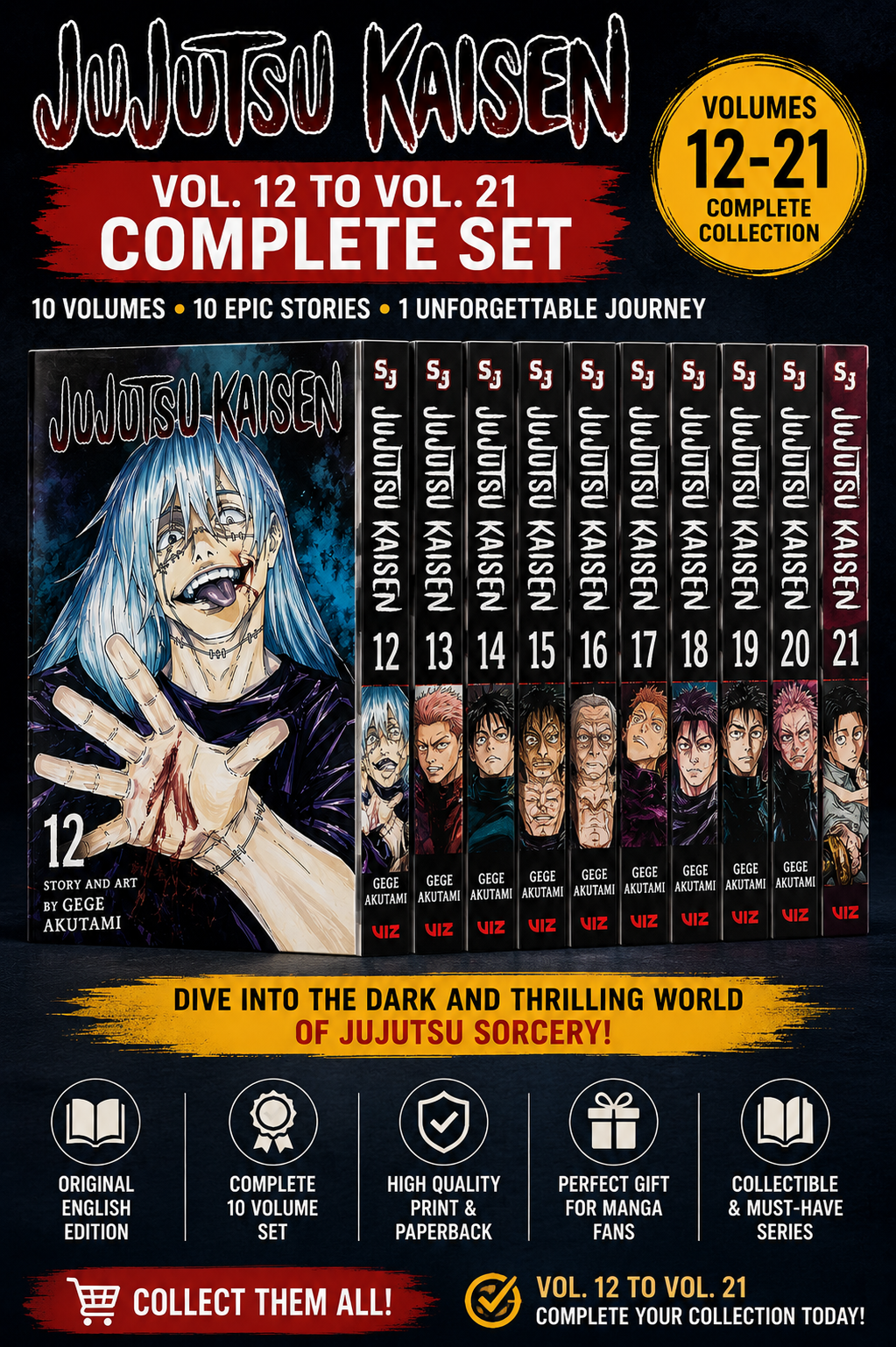 Jujutsu Kaisen Vol. 12 to Vol. 21 Complete Set (10 Books Collection)