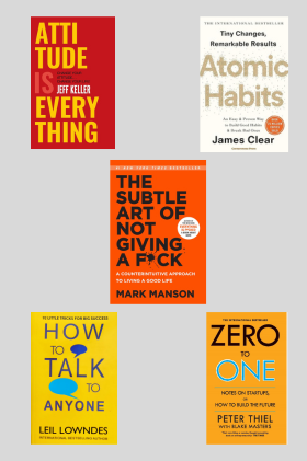 Atomic habit +The Subtle Art +Attitude is everything +How to talk anyone +Zero to One (Paperback)