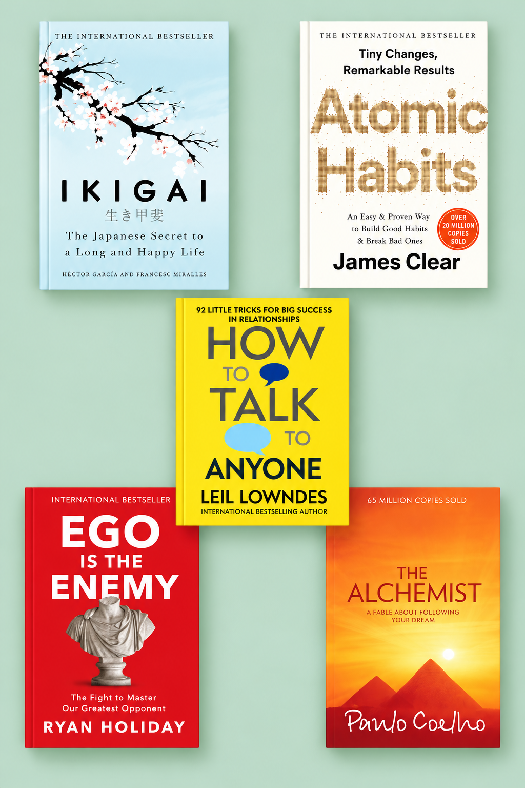 How to Talk to Anyone + Ikigai + The Alchemist + Atomic Habits + Ego is the Enemy | Combo of 5 Motivational Bestsellers (Paperback, English)