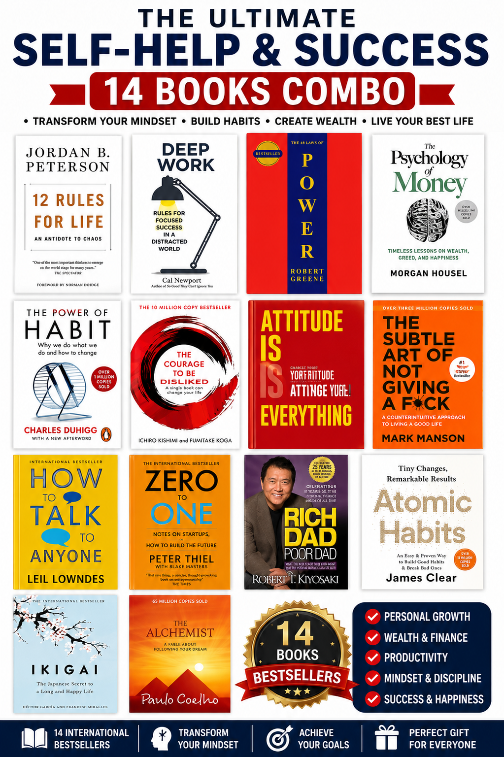 The Ultimate Self-Development & Success Library – 14 Books Combo (Paperback English)