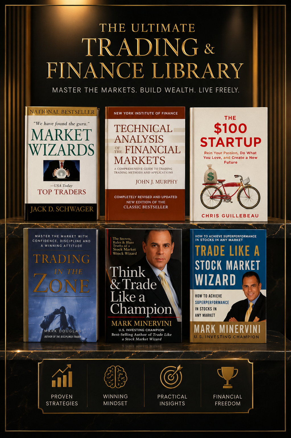 Think and Trade Like a Champion + Trade Like a Stock Market Wizard + Market Wizards + Technical Analysis of the Financial Markets + The $100 Startup + Trading in the Zone (Paperback English) – 6 Books Combo