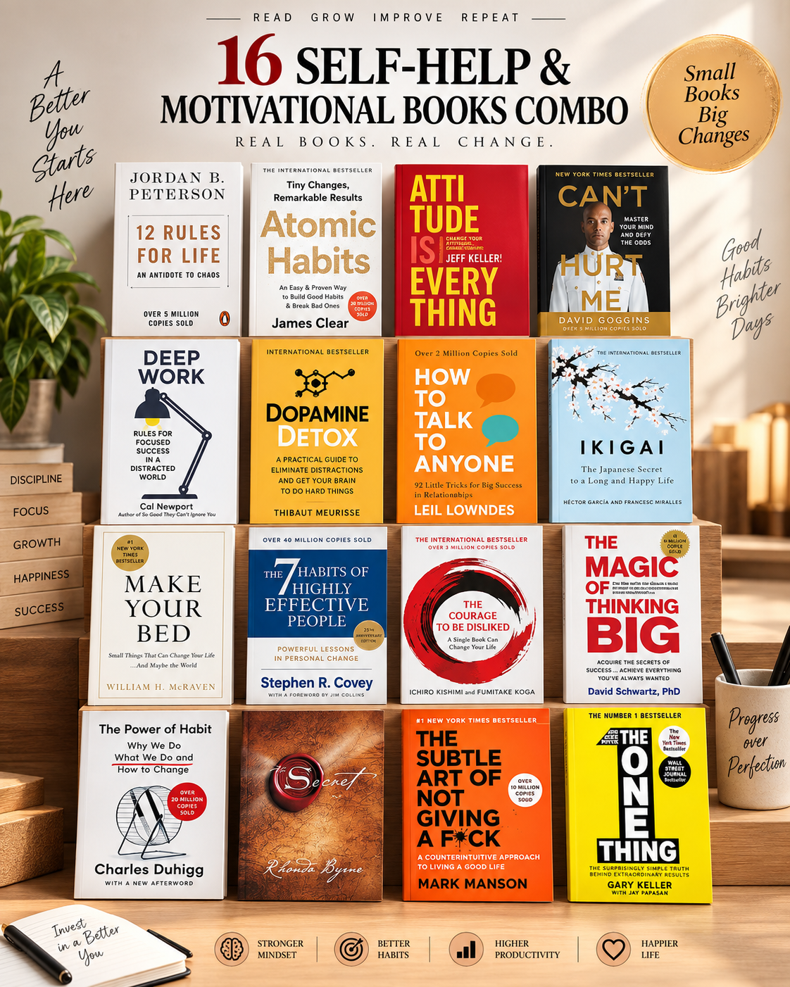 16 Self-Help & Motivational Books Mega Combo (Paperback)