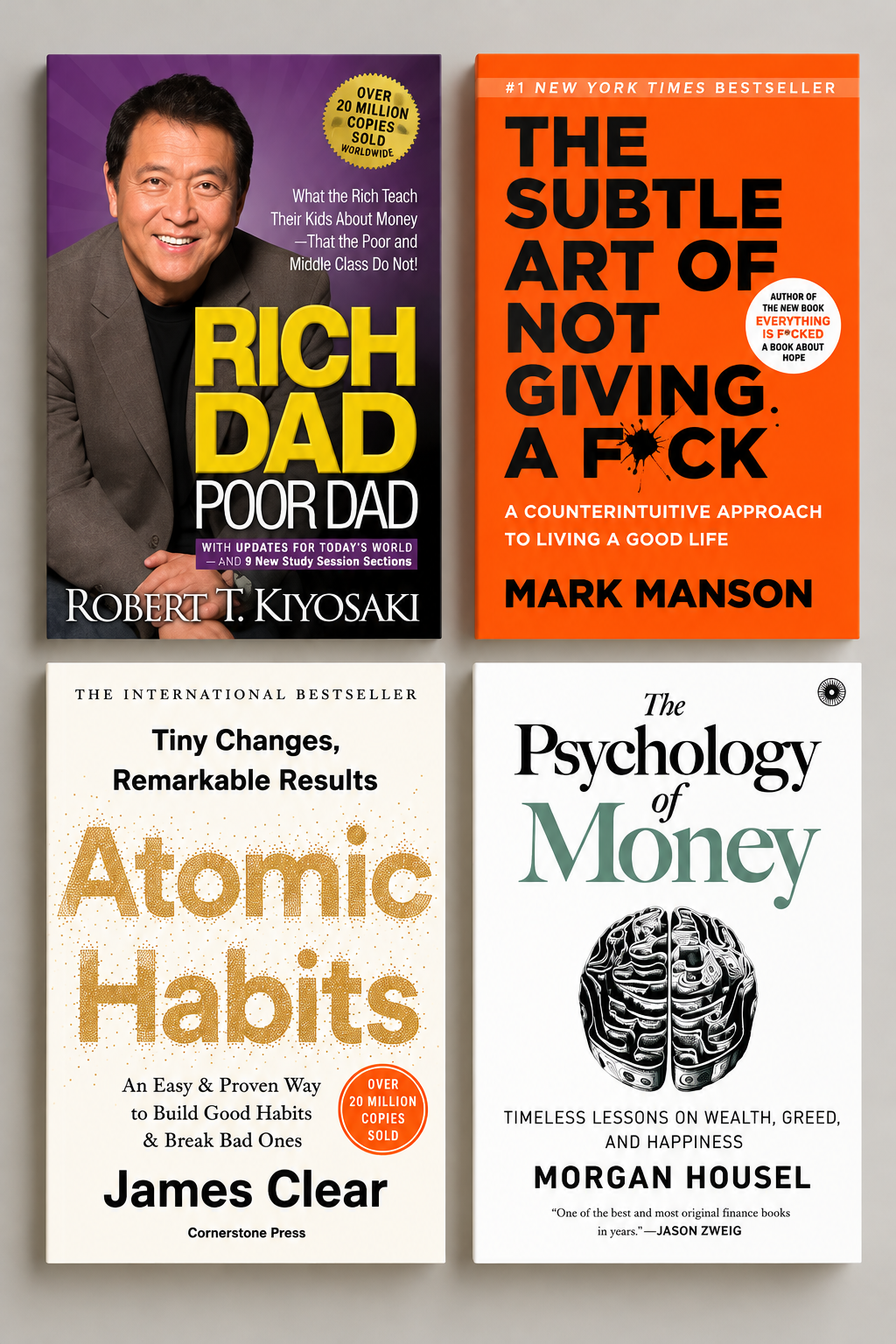4 Book Set atomic habits + the psychology of money + Rich dad poor dad  + subtle art of not giving a fuck (paperback)