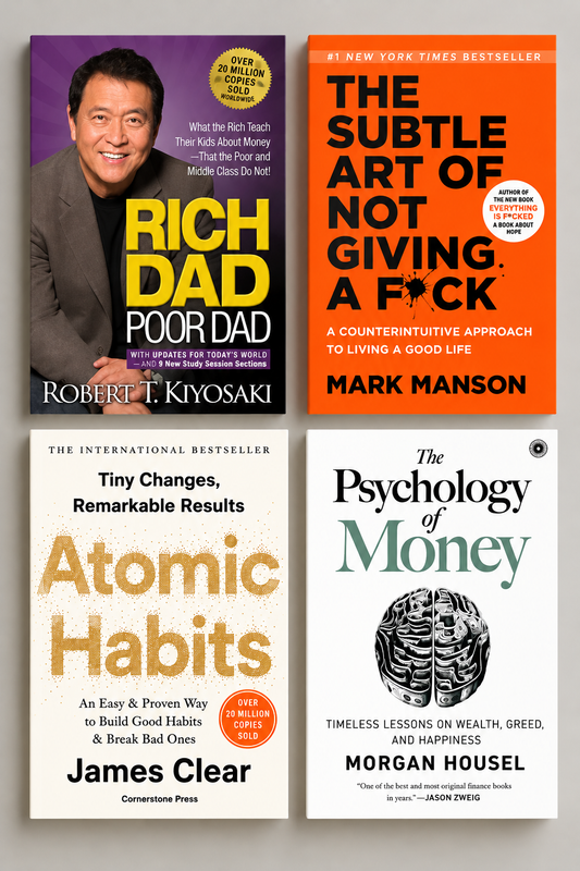 4 Book Set atomic habits + the psychology of money + Rich dad poor dad  + subtle art of not giving a fuck (paperback)