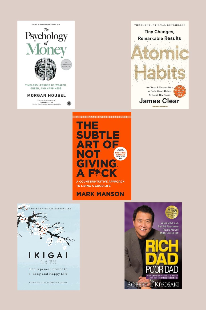 5 Books Set Combo Set Atomic + Psychology + Rich dad + Ikigai + Subtal art {English Paperback} Bestseller