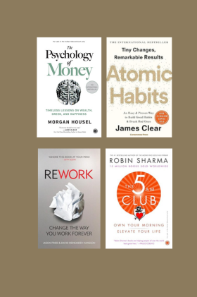 Atomic Habit +Psychology of Money + Rework +5 AM Club 4 books combo (Paperback)