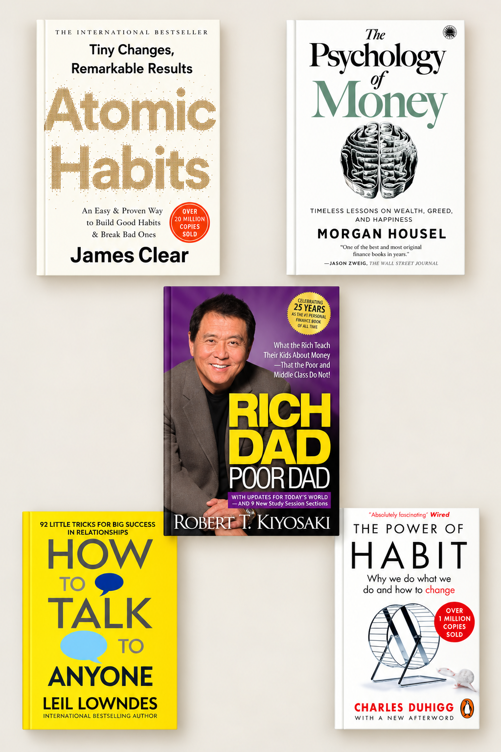 Atomic Habits, Power of Habit, Rich Dad Poor Dad, Psychology of Money, How to Talk to Anyone Bestseller 5 books combo - (English) (Paperback)