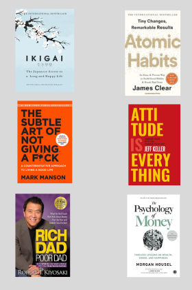 Atomic habit +Psychology of money + Ikigai +Rich Dad Poor Dad +The Subtle art not giving fck + +The Subtle art not giving fck +Attitude is Everything change your attitude change your life! (Paperback)