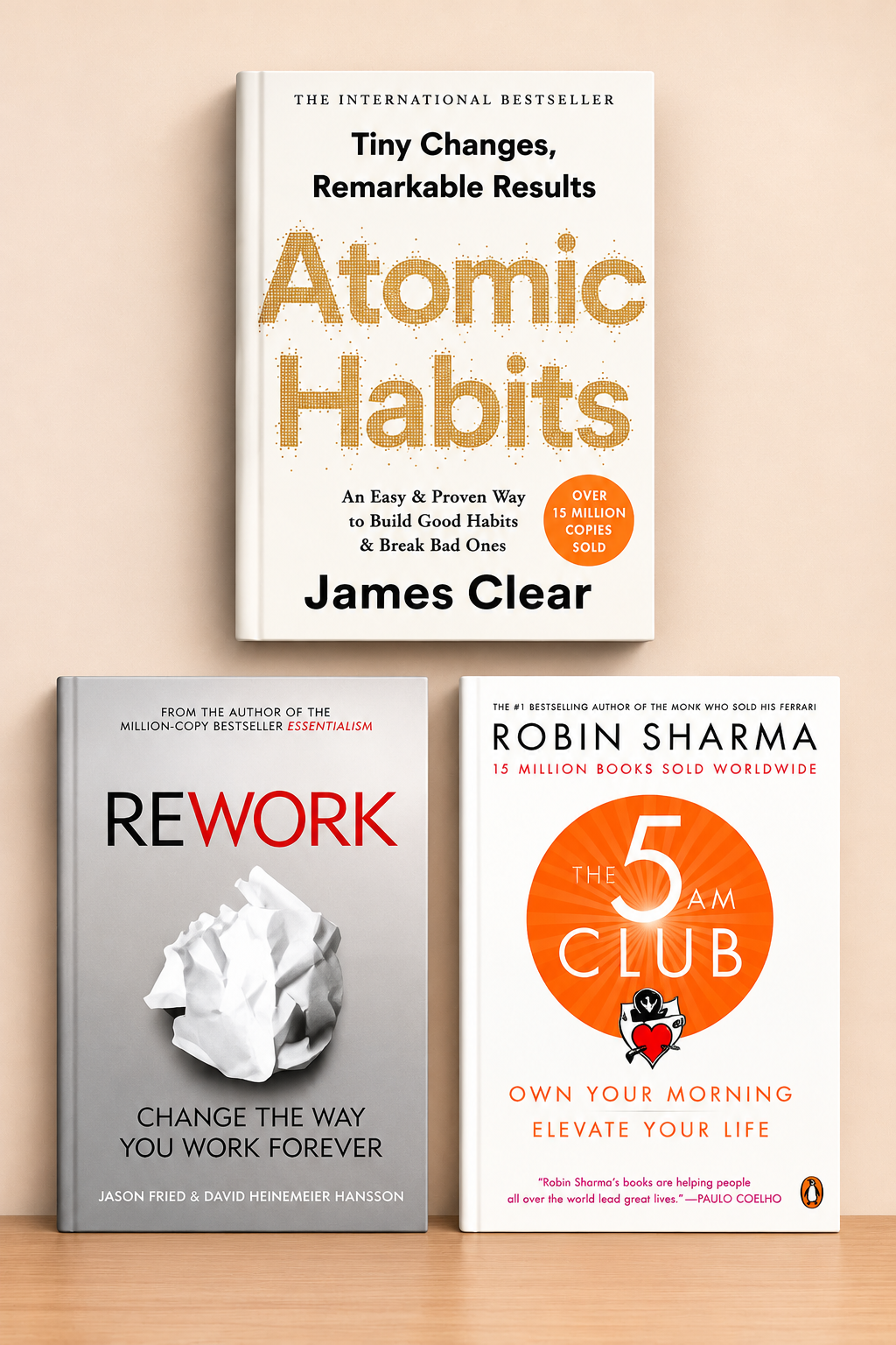 Atomic habit +Rework +5Am club 3 books combo (Paperback)