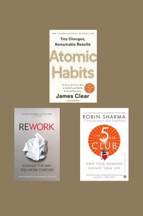 Atomic habit +Rework +5Am club 3 books combo (Paperback)
