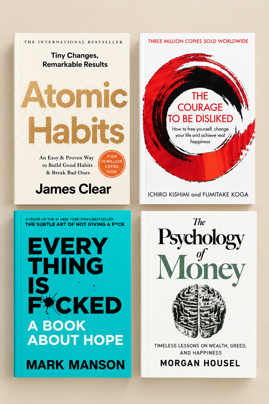 Atomic habit + The courage to be dislike + The psychology of money + Everything is fucked 4Books combo

