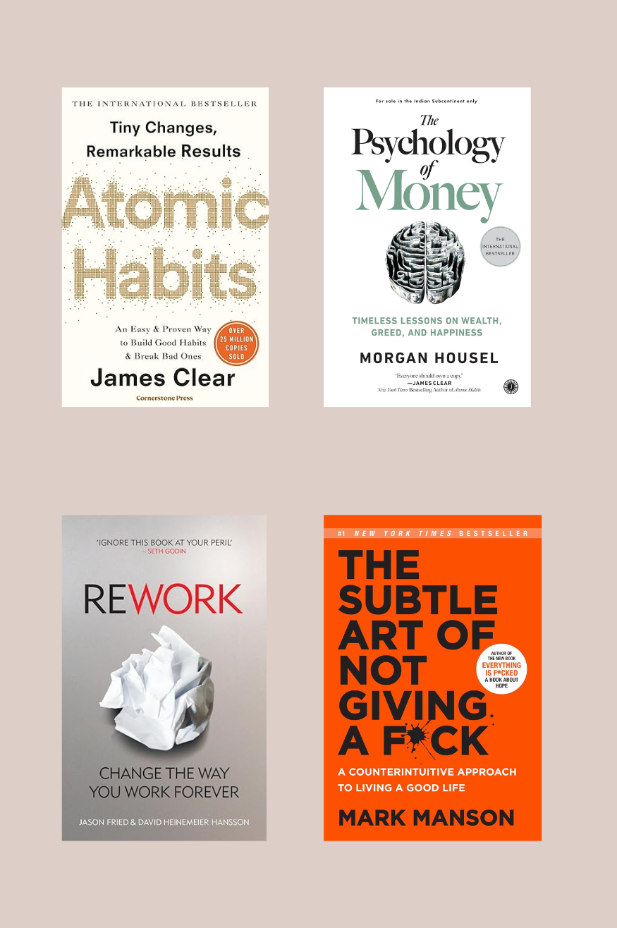 Combo set of 4 books:-Atomic Habits + Rework + The Psychology Of Money + The Subtle Art Of Not Giving 