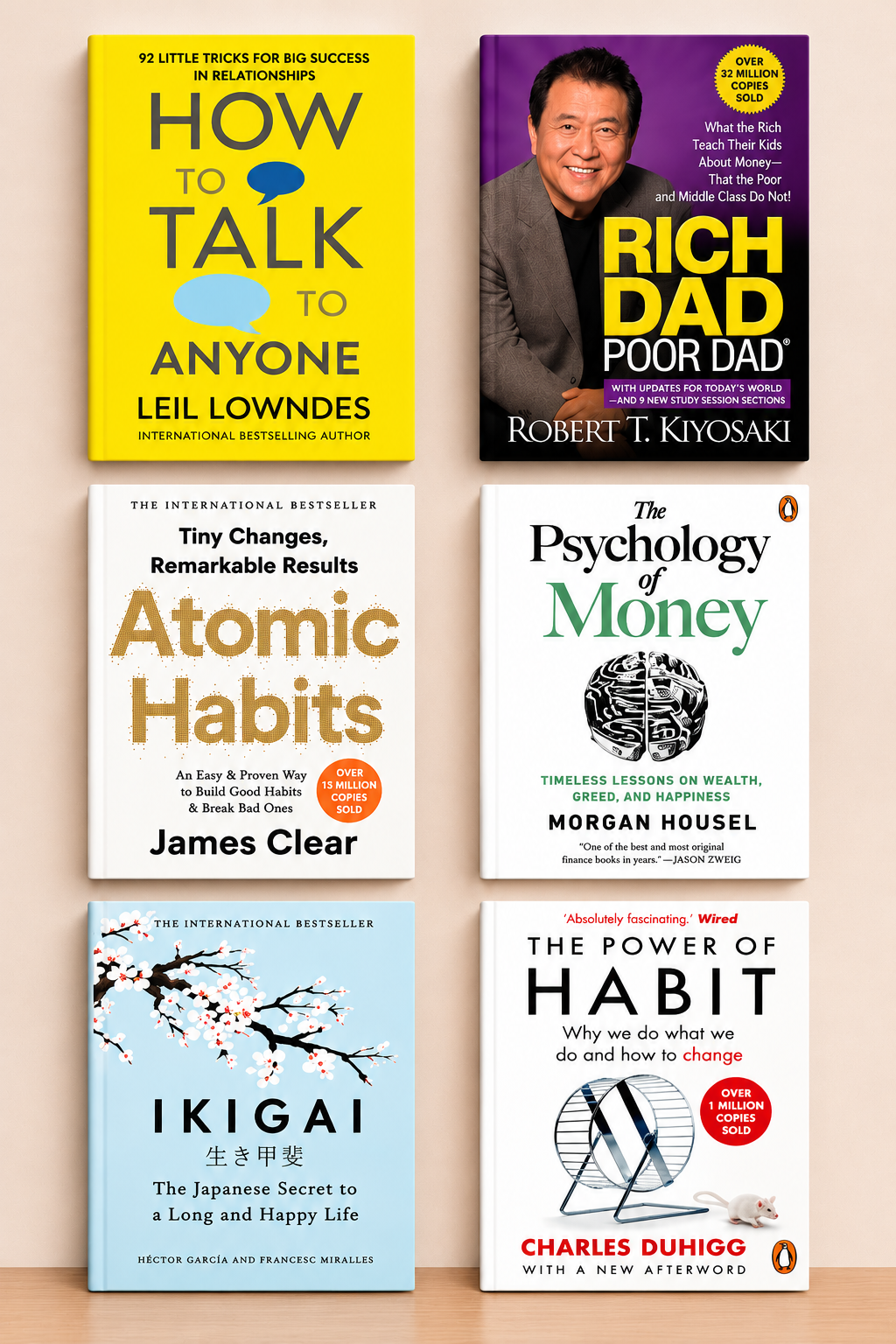 Ikigai +Atomic Habit +Rich Dad Poor Dad +the power of habit +psychology of money+How To Talk Any one 6 books best self help combo