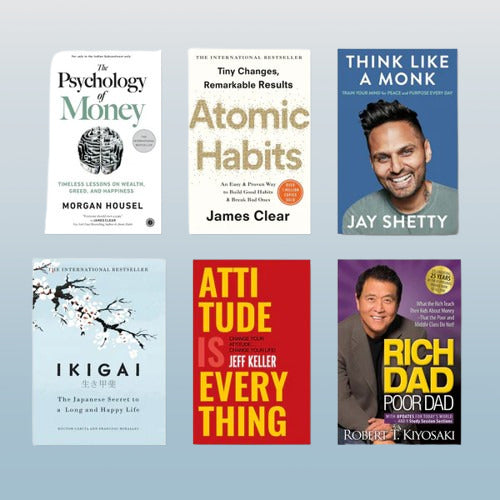 Must Read Combo (For new readers also) (Atomic Habits, Think Like a Monk, The Psychology of Money, Ikigai, Attitude Is Everything, Rich Dad Poor Dad.