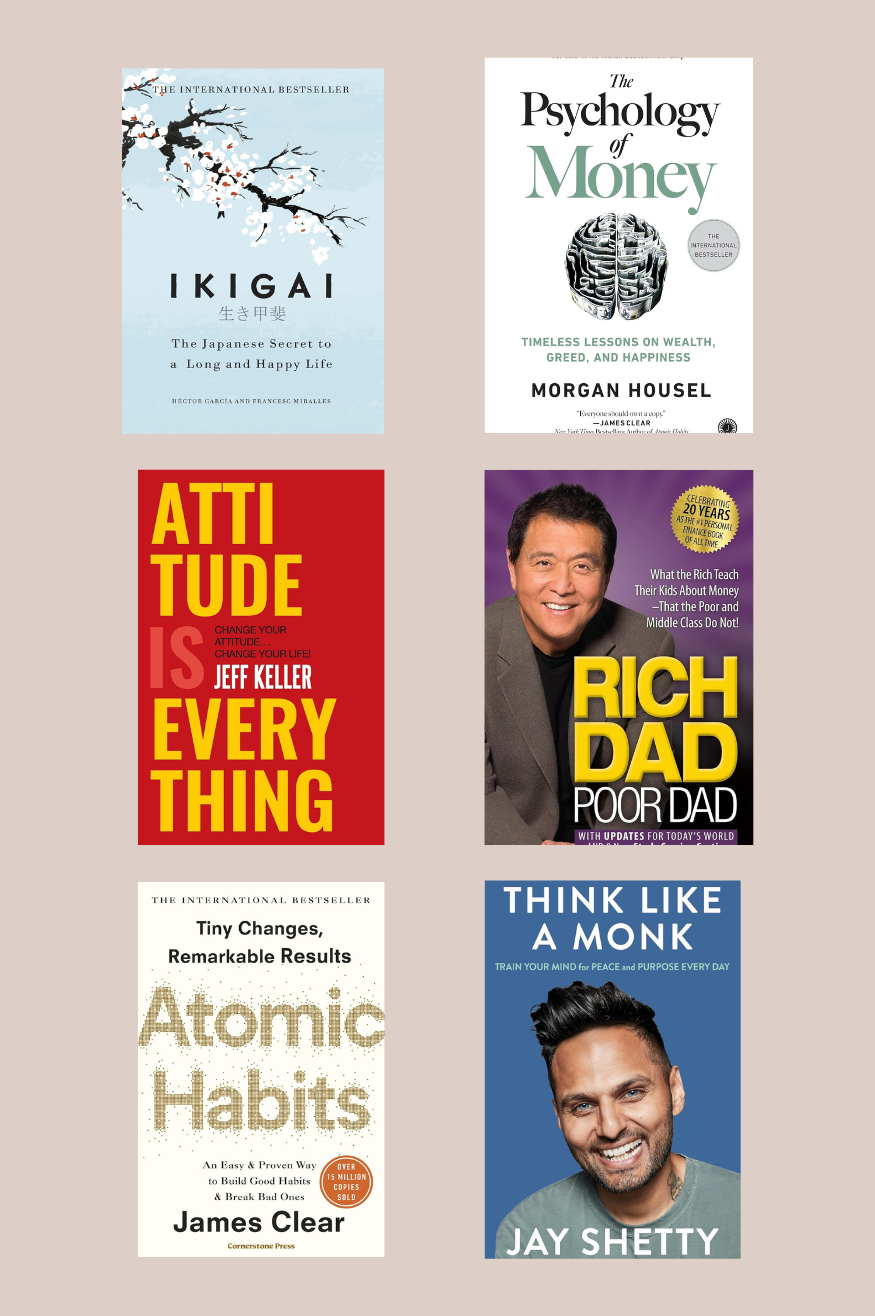 Must Read Combo (For new readers also) (Atomic Habits, Think Like a Monk, The Psychology of Money, Ikigai, Attitude Is Everything, Rich Dad Poor Dad