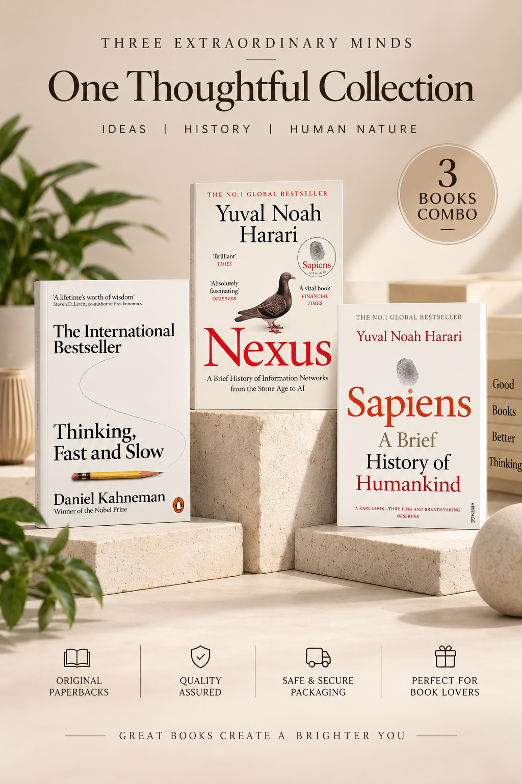 Thinking, Fast and Slow + Nexus + Sapiens – 3 Books Combo