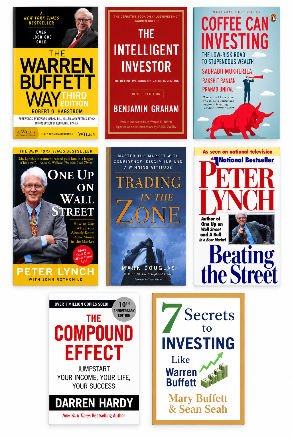 8 books investing combo with Warren Buffett Peter Lynch Intelligent Investor Coffee Can Investing and Trading in the Zone